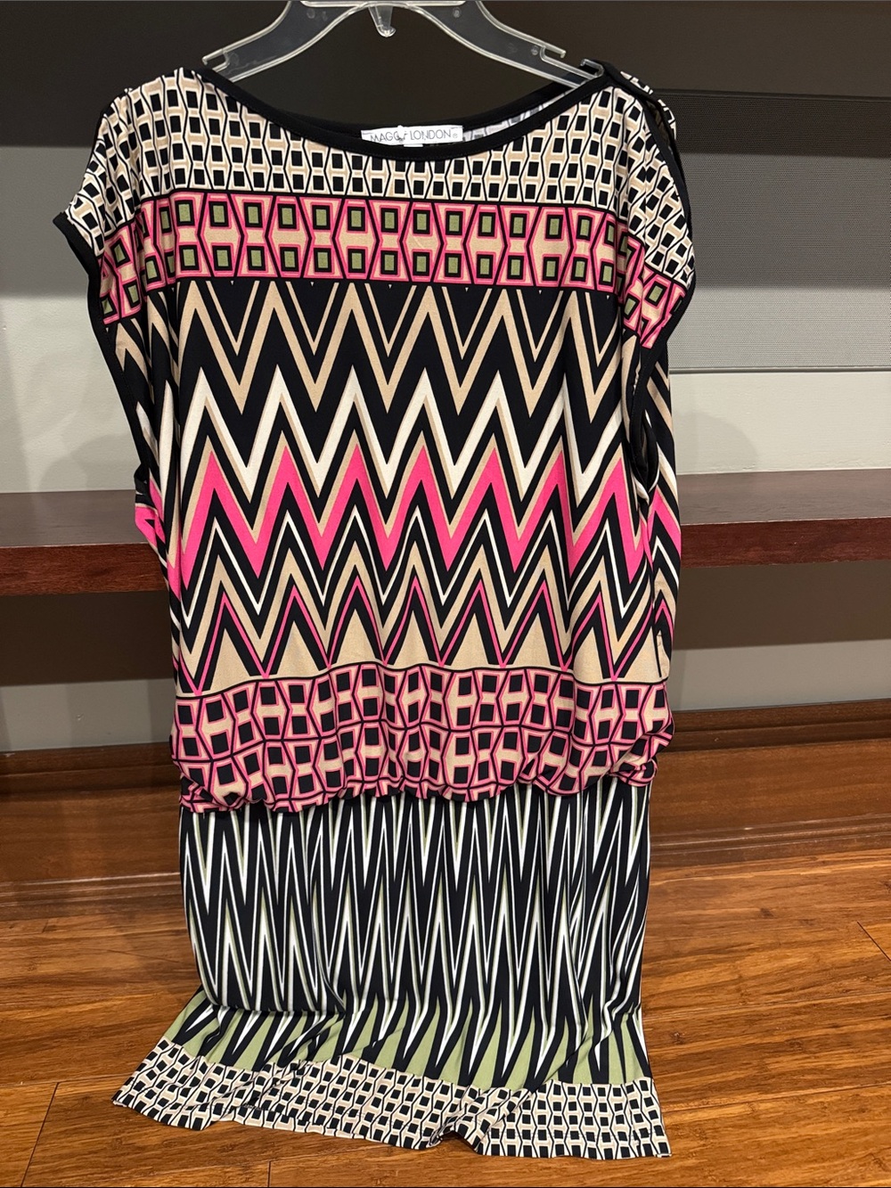 Maggy London Black, Pink & Cream Geometric Midi Dress